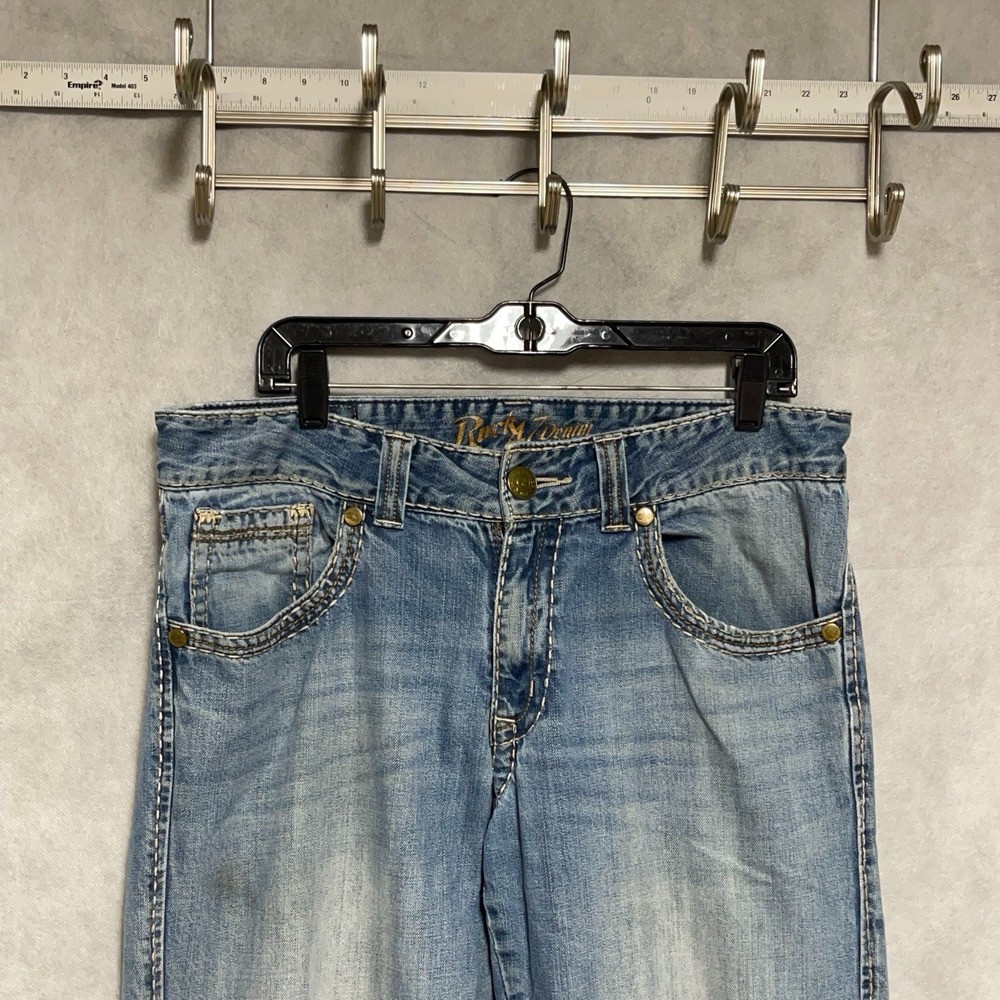 Wrangler Rock 47 Jeans Men 33x36 36x37 Blue Relaxed Boot Denim Stone Wash Cowboy